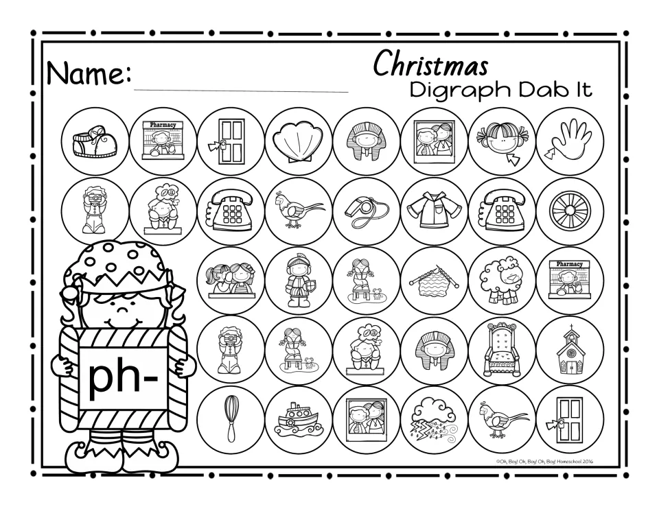 Dab-it page for beginning ph-: pictures to dab include phone, pheasant, photograph, pharmacy and Pharaoh
