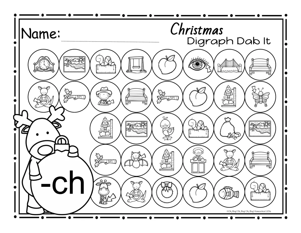 Dab-it page for ending -ch: pictures to dab include beach, bench, branch, inch, launch, peach and pouch