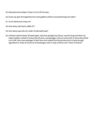 Dimensional Analysis Worksheet - 20 Conversion Problems – preview 1