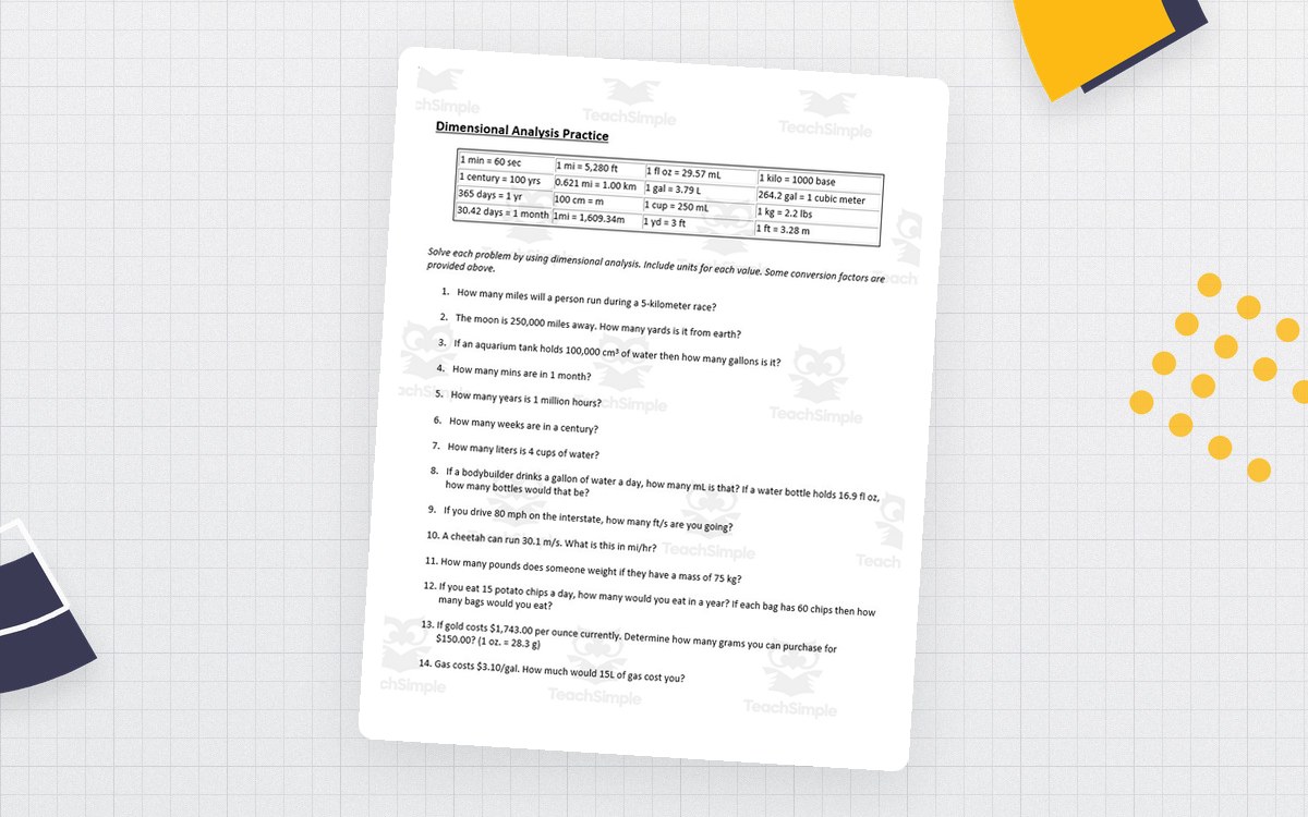 Dimensional Analysis – 20 Conversions Practice Set preview