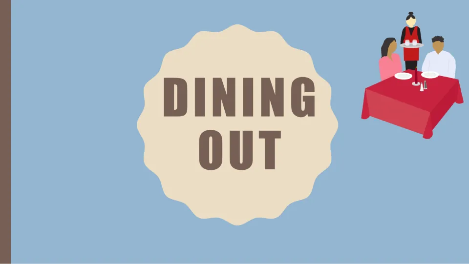Dining Out Role Play Activity cover introduces the restaurant setting for the group speaking activity.