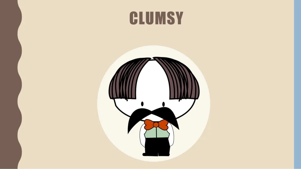 Clumsy server character card for the restaurant role play, illustrated with a waiter wearing a bow tie.