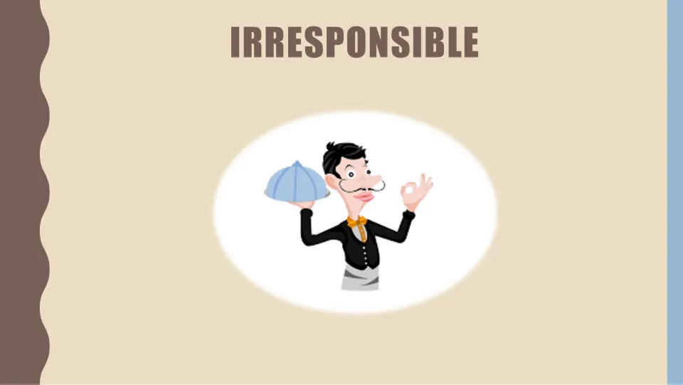 Irresponsible server character card for the restaurant role play, showing a waiter holding a covered tray.