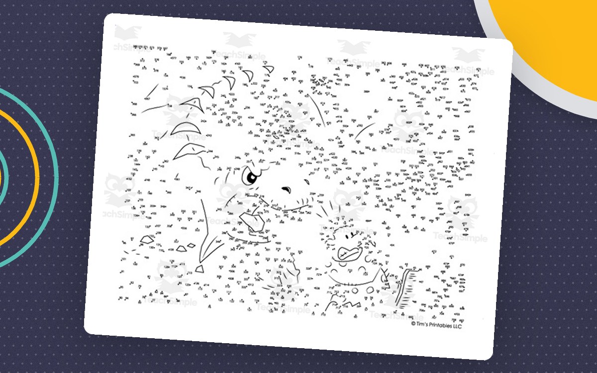 Dinosaur Chasing Caveman Extreme Difficulty Dot-to-Dot preview: Two-page connect-the-dots PDF