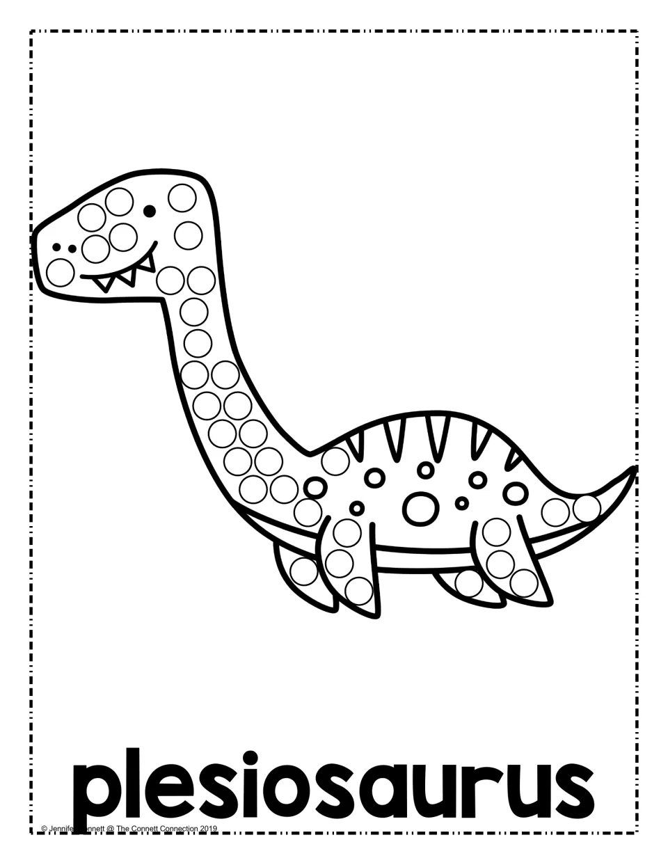 Plesiosaurus dot painting: students dot the circles on a long-necked sea reptile with flippers and a striped back