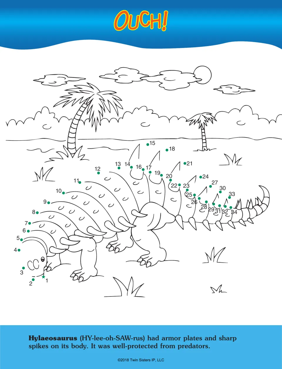 Ouch! Students join dots 1 to 34 in number order to finish the spiky back of Hylaeosaurus, an armored dinosaur