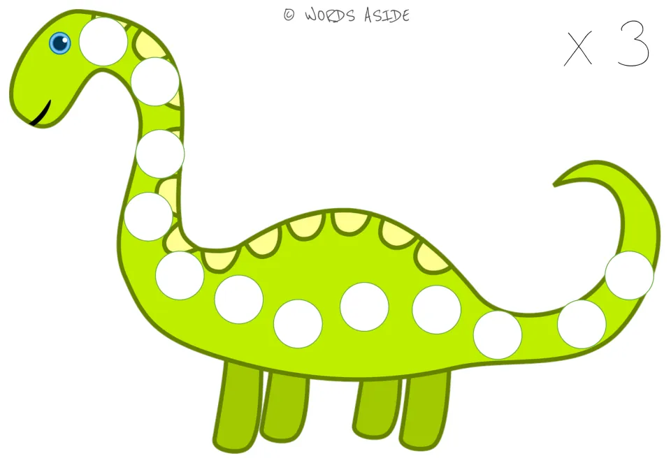 Repeated addition mat labeled ×3, with 12 blank spots on a dinosaur for modeling equations with counters.
