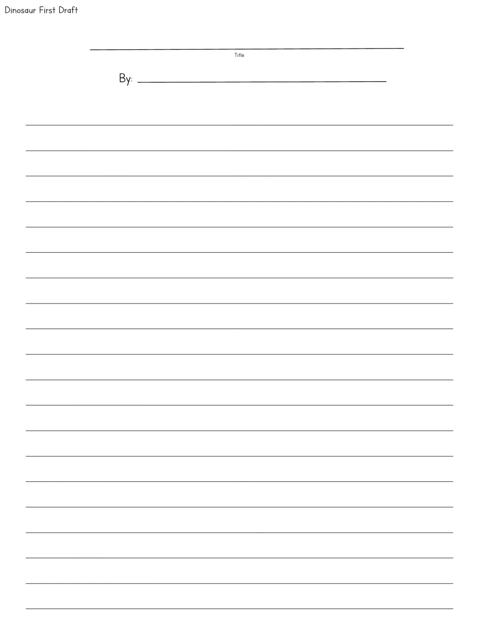 Dinosaur First Draft: students add a report title and their name, then write the opening of their research paper