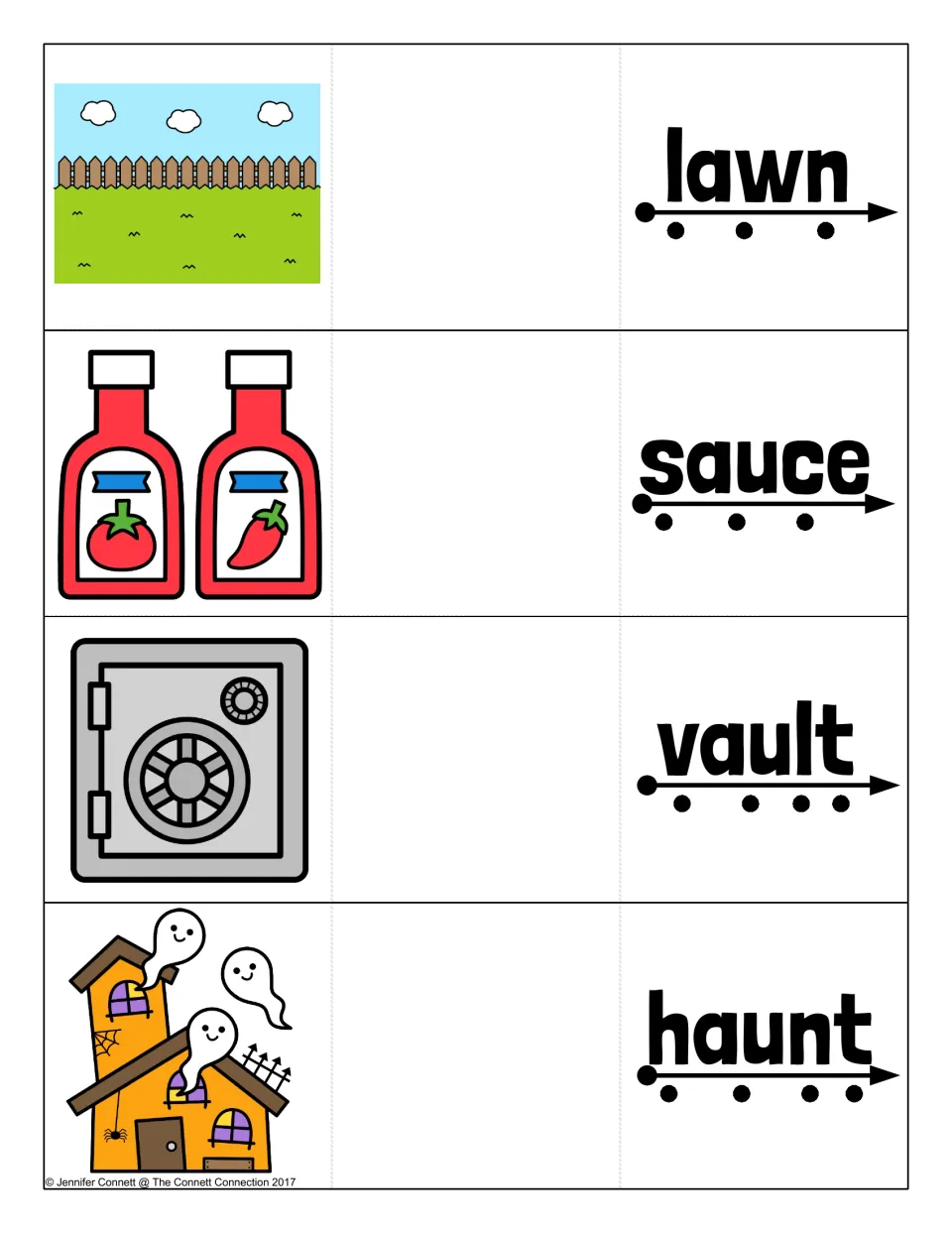 AU and AW blending cards for lawn, sauce, vault and haunt showing a yard, sauce bottles, a safe and a haunted house