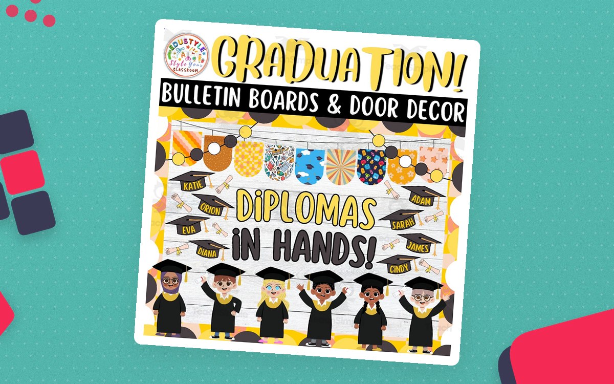 Diplomas in Hands – Graduation Bulletin Board Kit teaching resource preview