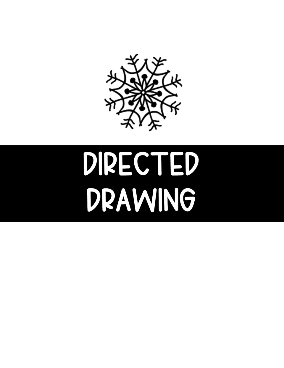Directed Drawing section divider with a large snowflake above white title text on a black band