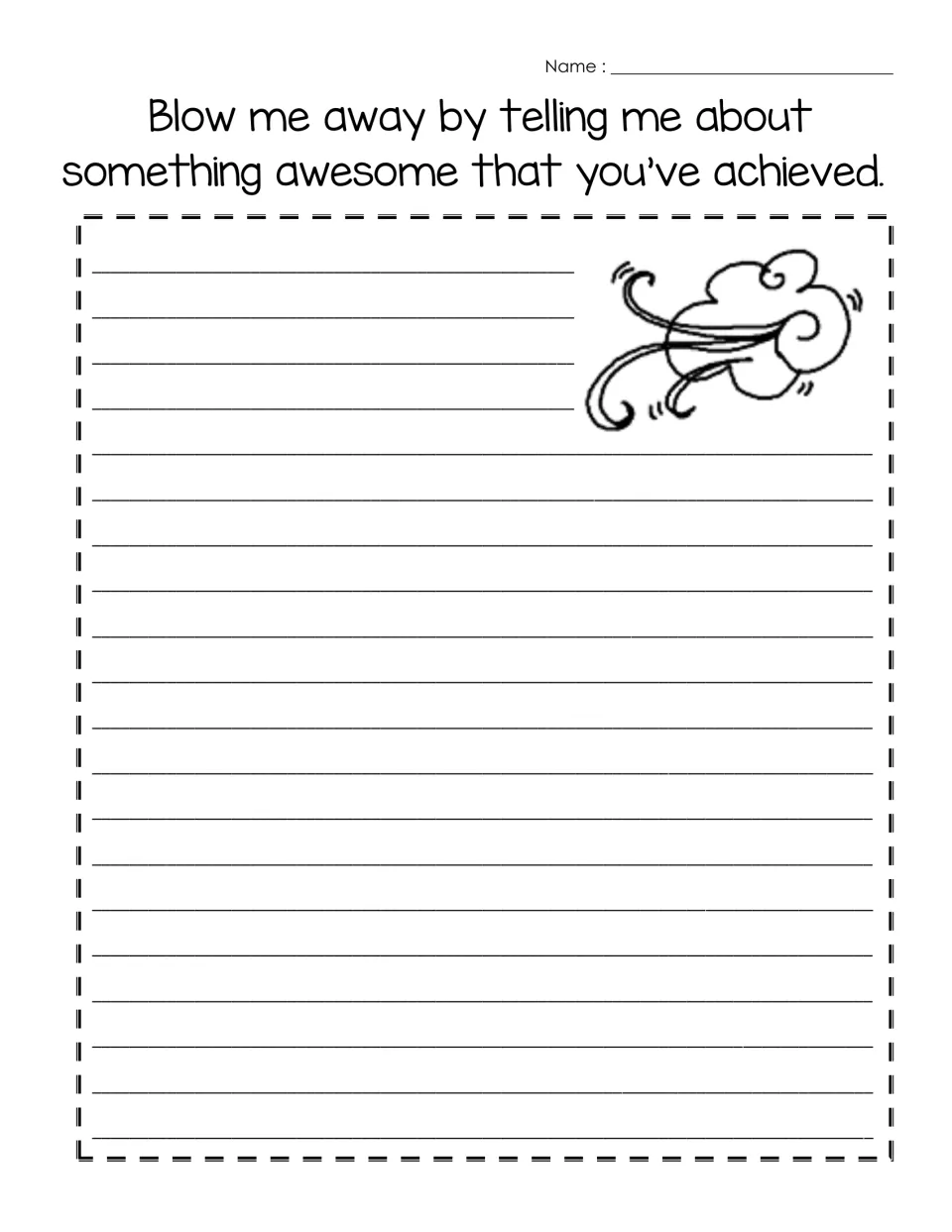 Wind writing prompt: students write a longer response about something awesome they've achieved, beside a wind picture