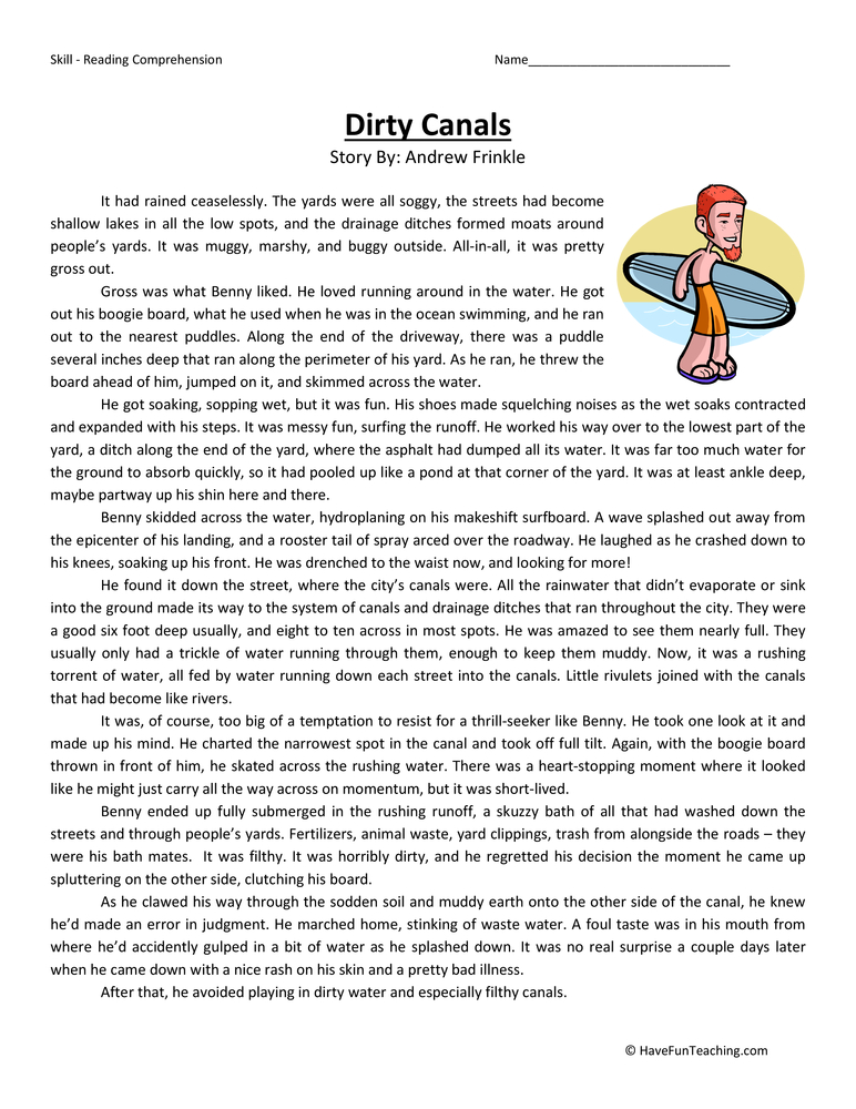 Dirty Canals - Reading Comprehension Worksheet teaching resource preview