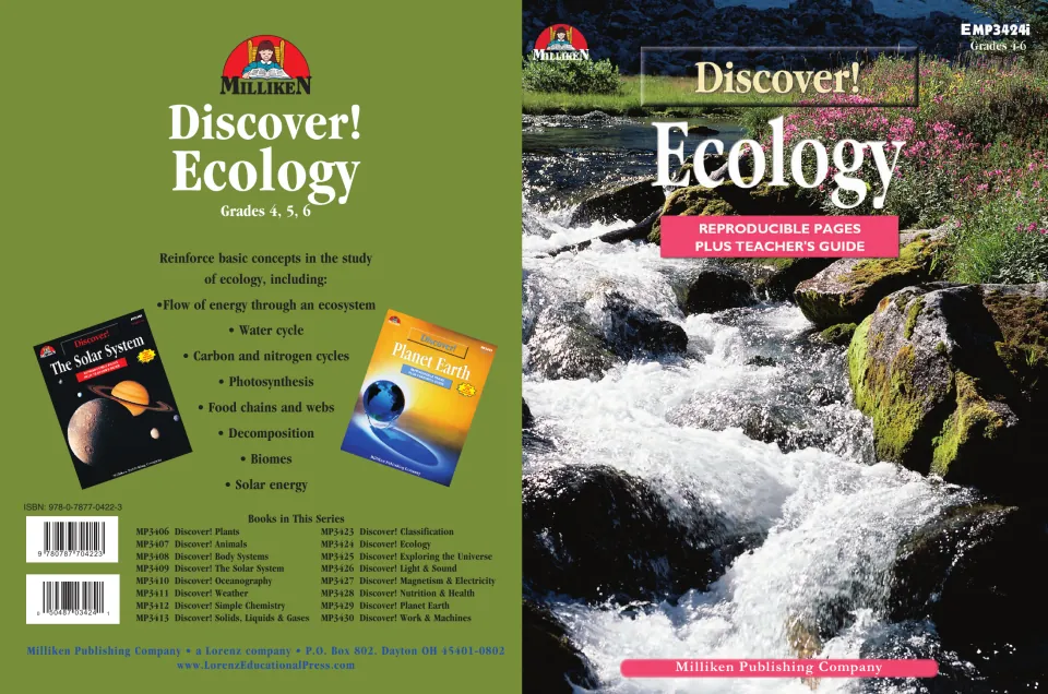 Discover! Ecology cover listing topics such as the water cycle, photosynthesis, food webs and biomes