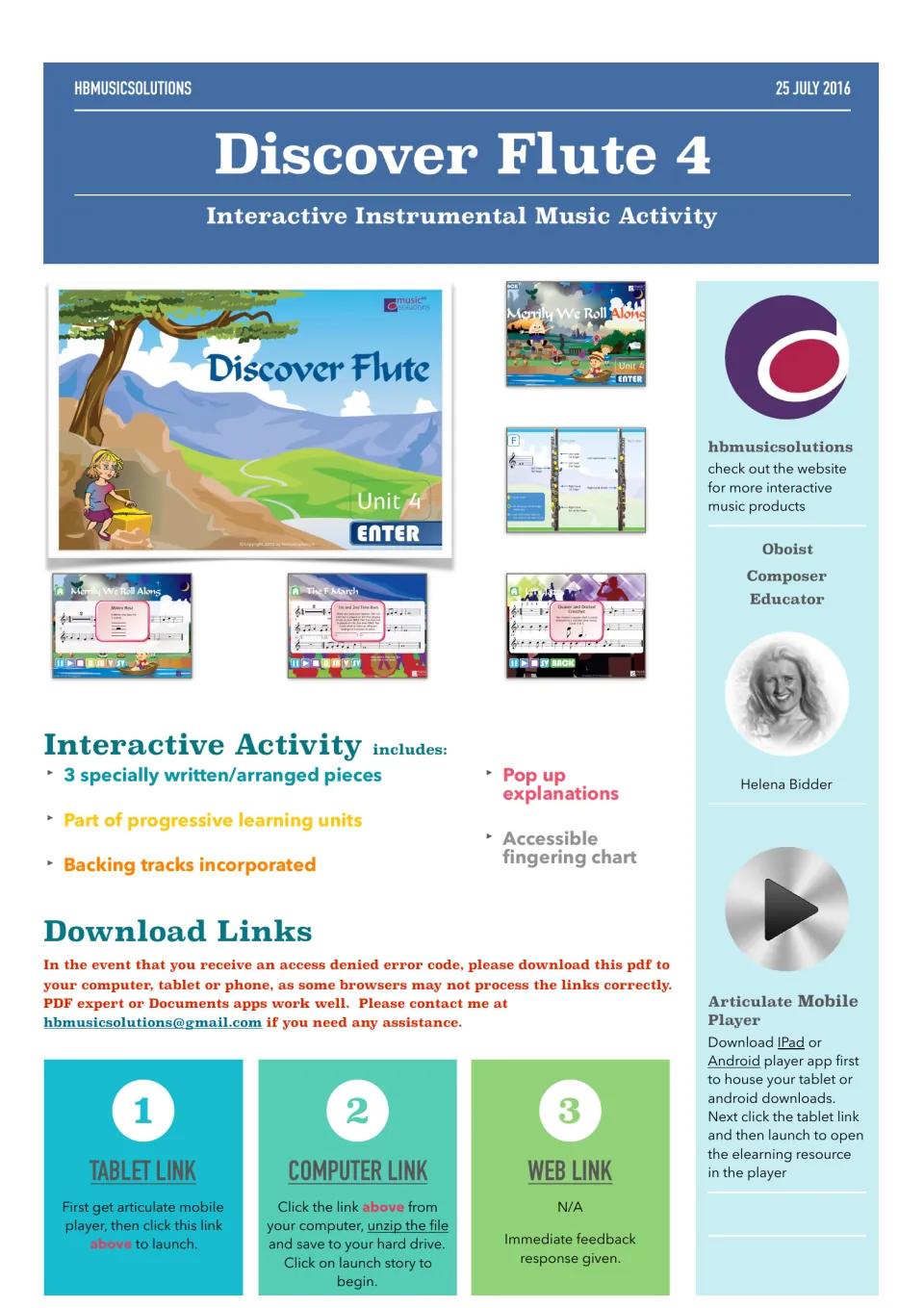 Discover Flute 4 cover: interactive flute unit with 3 pieces, pop-up note explanations, fingering chart and backing tracks