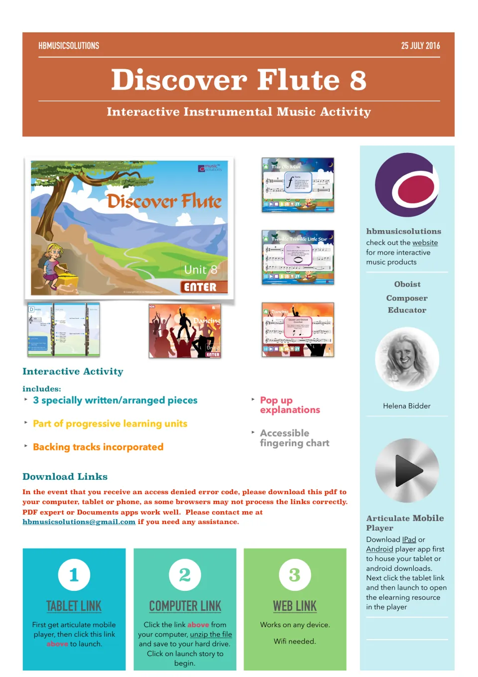 Discover Flute 8 cover: interactive flute unit with 3 pieces, pop-up explanations, fingering chart and backing tracks