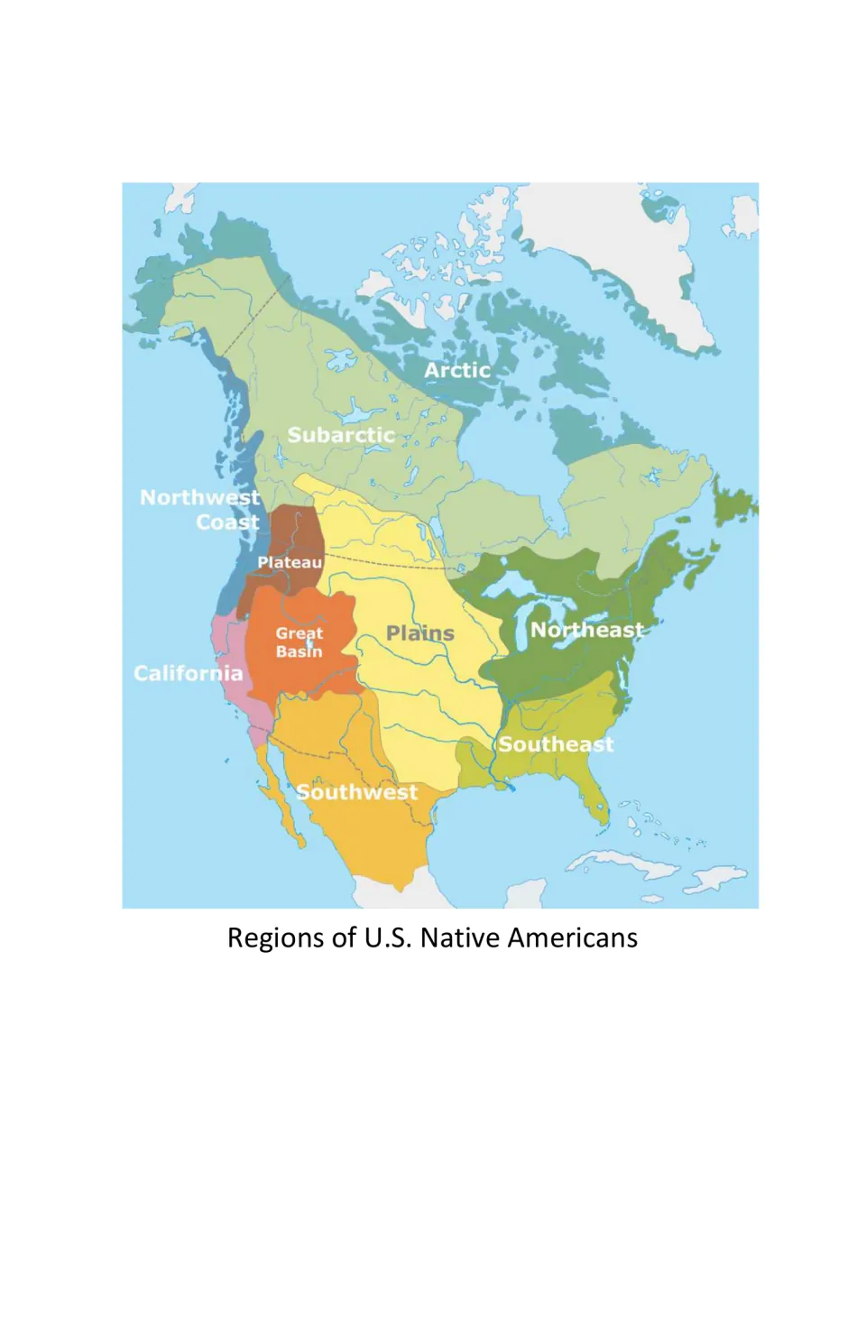 Regional map for the eBook labels Native American regions, including Arctic, Subarctic, and Plains.