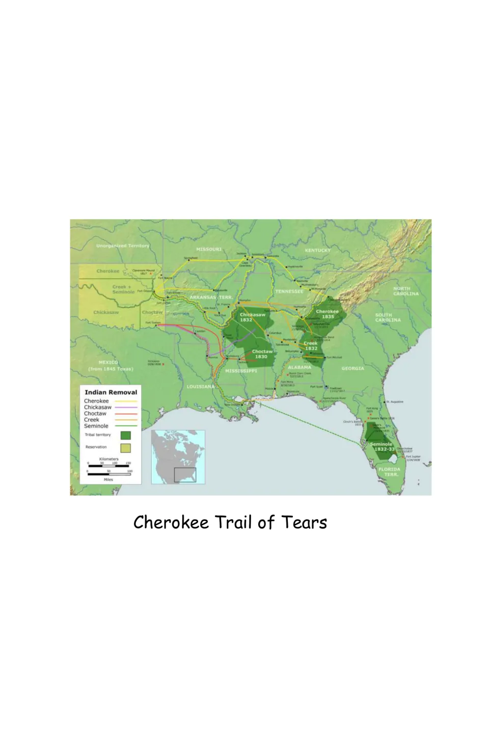 Trail of Tears map in the eBook shows removal routes for Cherokee, Chickasaw, Choctaw, Creek, and Seminole peoples.