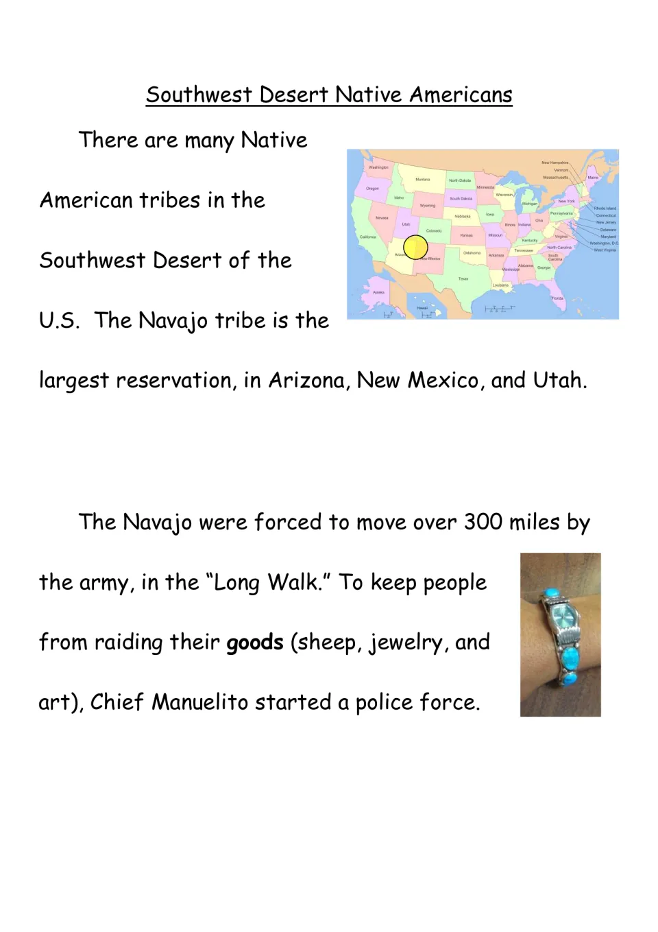 Southwest Desert chapter opens with Navajo lands in Arizona, New Mexico, and Utah, plus the Long Walk.