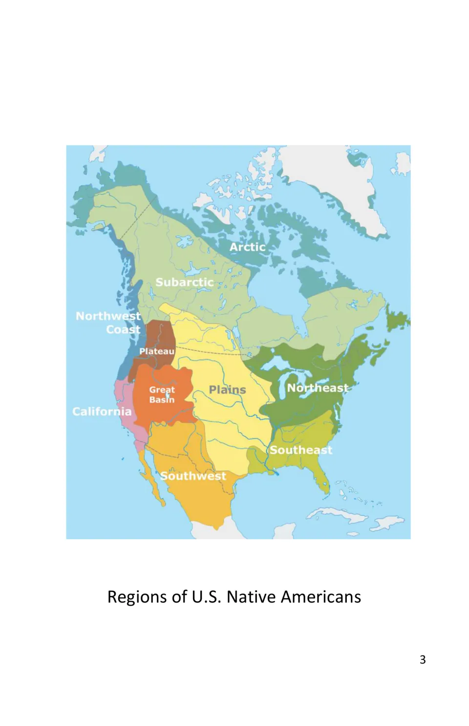 History eBook map labels Native American regions, including the Arctic, Plains, Southwest and Northeast