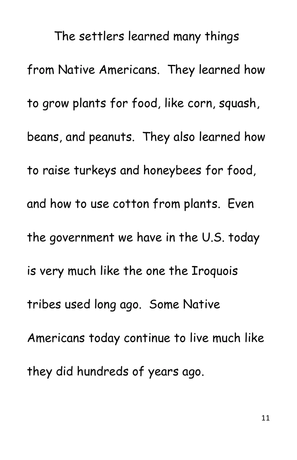 History reading describes what settlers learned from Native Americans about food, cotton and government
