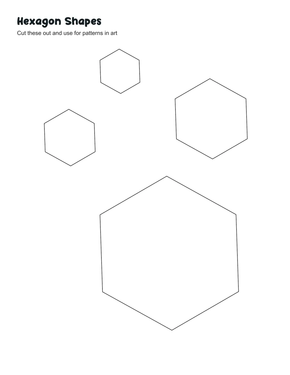 Honeycomb art printable: four hexagon templates in different sizes to cut out and use for patterns in art