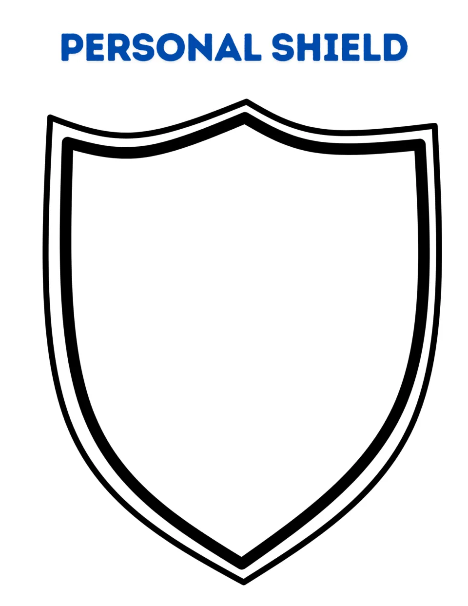 Personal Shield template for drawing or adding pictures and words about strengths and favorite things.