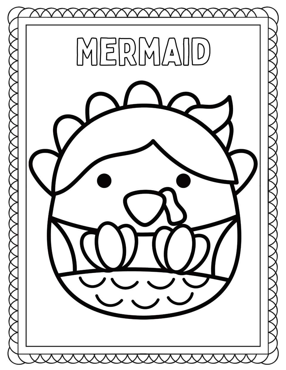 Turkey disguise coloring page labeled MERMAID, featuring a turkey with flowing hair, shells, and scales.