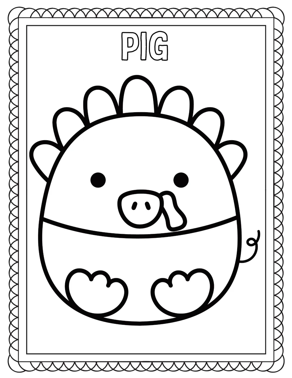 Turkey disguise coloring page labeled PIG, featuring a turkey with a pig snout and a curly side tail.