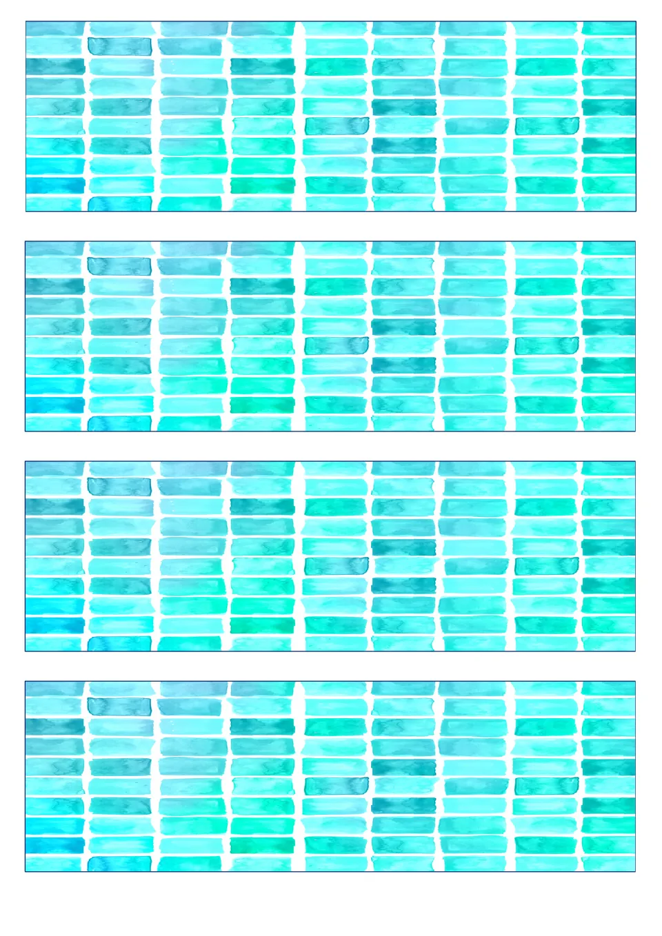 Aqua and turquoise watercolor brick pattern printed as four long trim strips to cut out and join along a display board edge