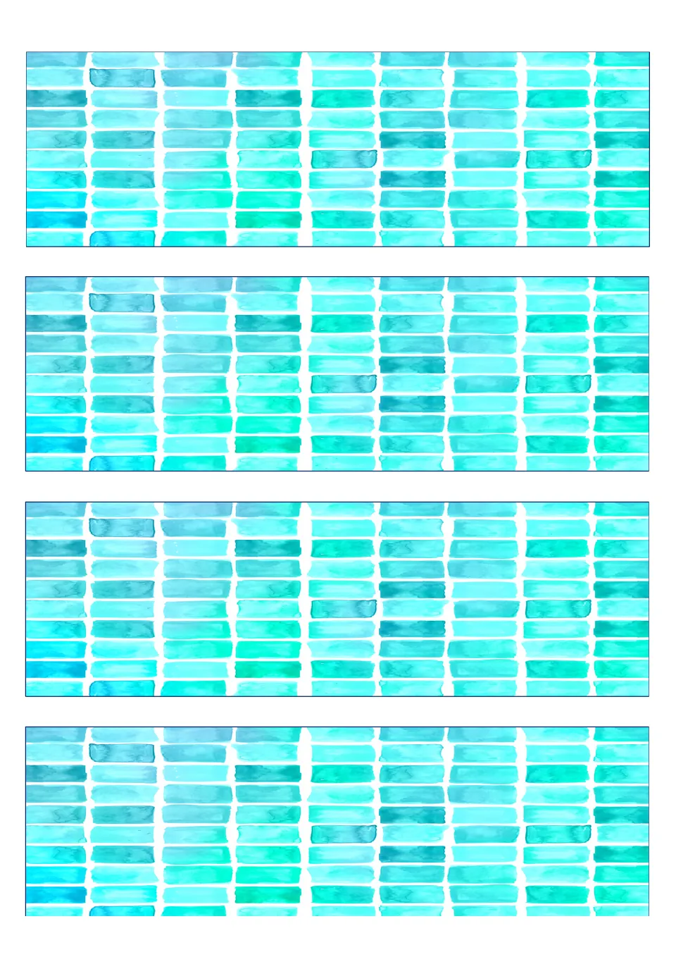 Four more strips of the same teal watercolor brick design for extending the trim; the fourth strip runs off the bottom edge
