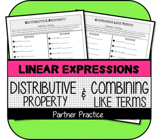 Distributive Property & Combining Like Terms Partner Activity – cover