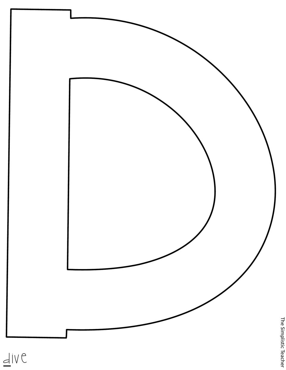 Outline capital D template for the summer display title, the first letter of 'Dive,' printed on its own