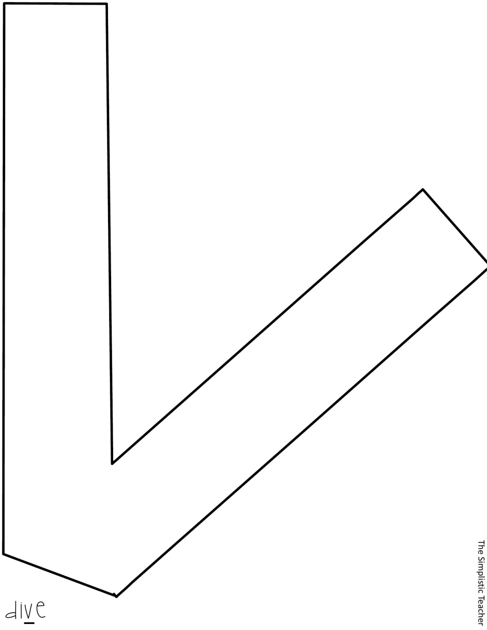 Outline lowercase v template for the summer display title, the third letter of 'Dive,' printed on its own