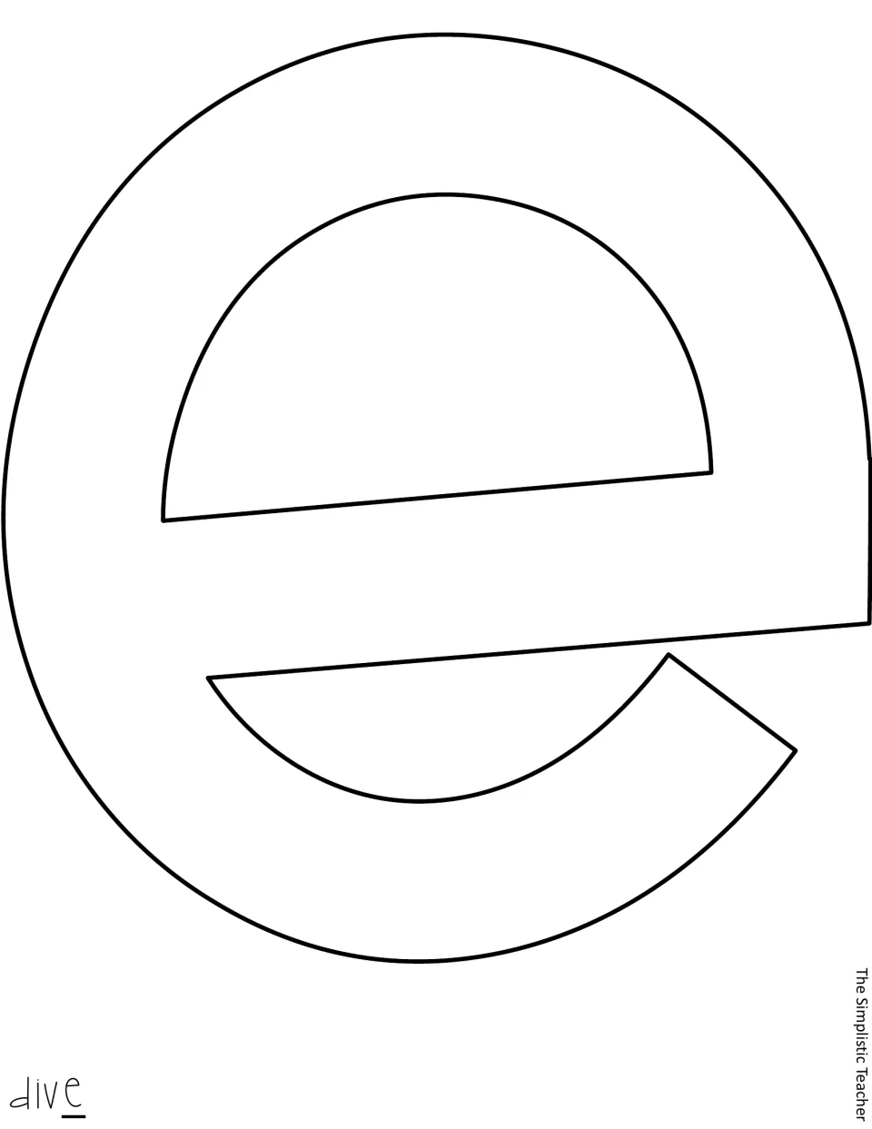 Outline lowercase e template for the summer display title, the final letter of 'Dive,' printed on its own