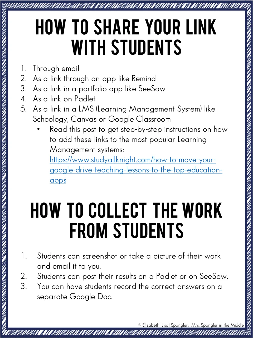 Sharing and collecting work: link via email, Remind, SeeSaw, Padlet or an LMS; students submit screenshots or a Google Doc