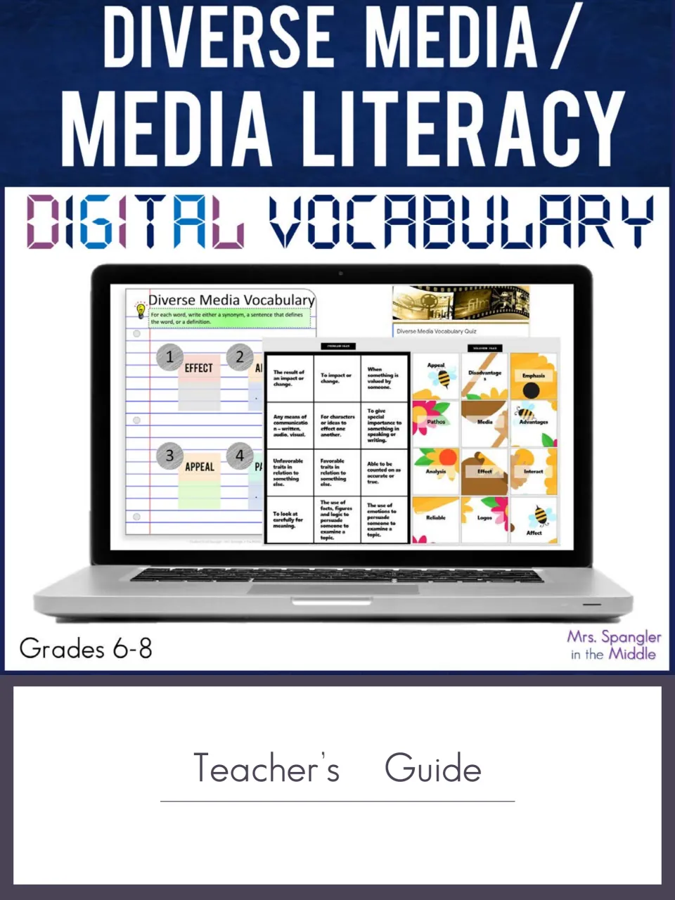 Diverse Media / Media Literacy Digital Vocabulary teacher's guide cover showing the organizer, tile puzzle and quiz