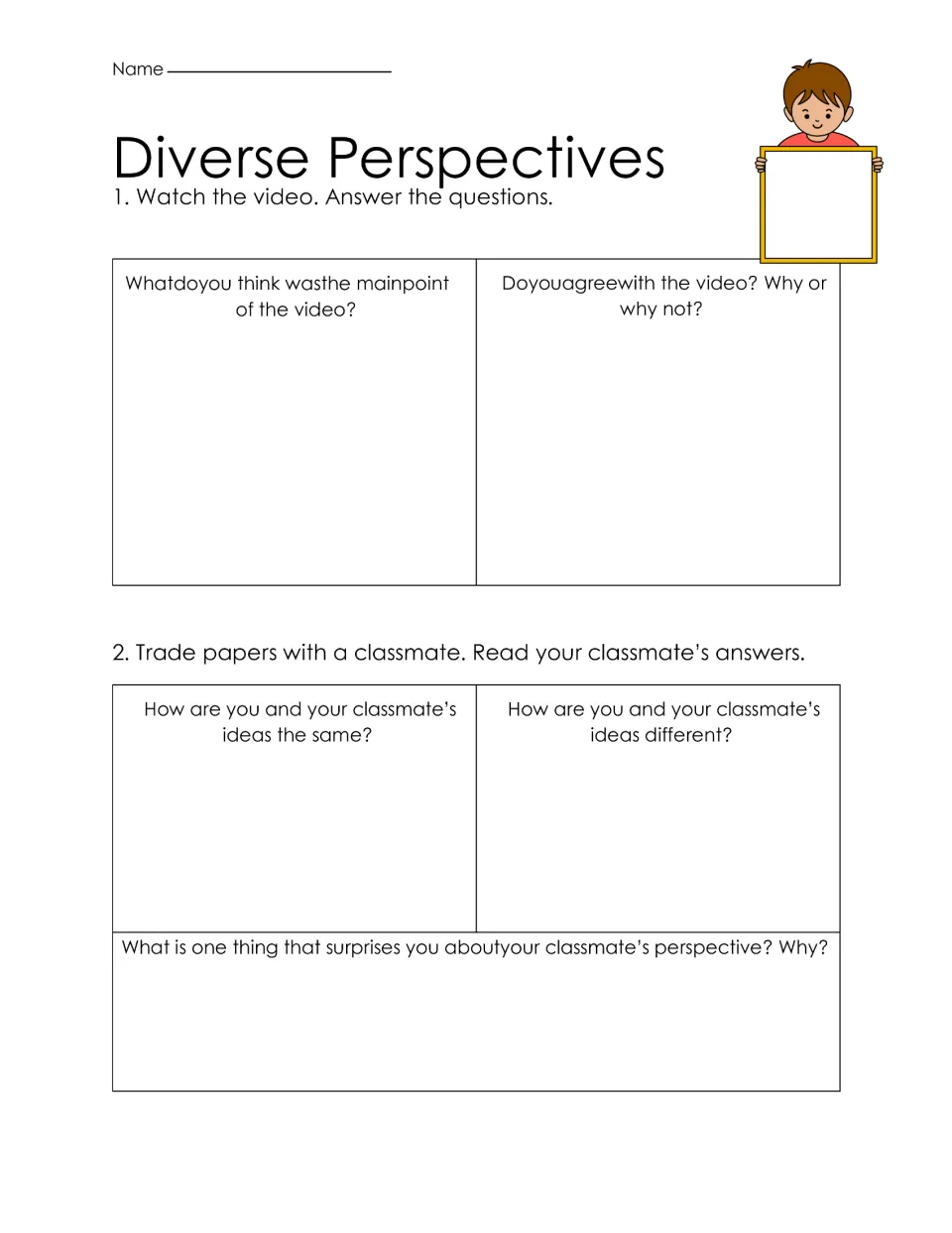 Video response: students note the main point, agree or disagree, then trade papers to compare ideas with a classmate