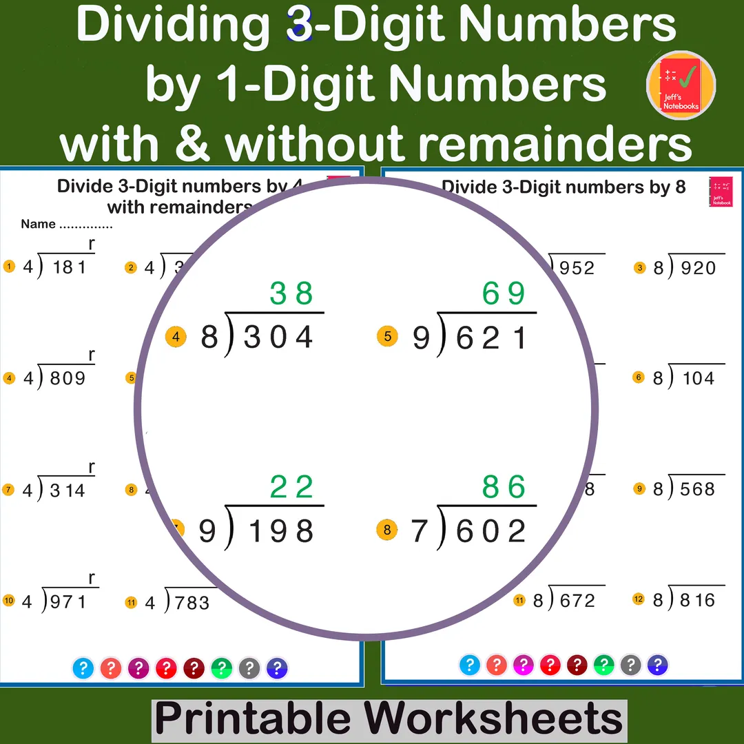 Division: 3-Digit by 1-Digit Worksheets – cover