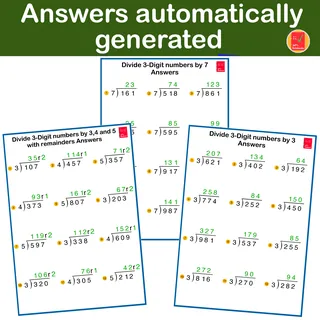 Division: 3-Digit by 1-Digit Worksheets – sample page 3