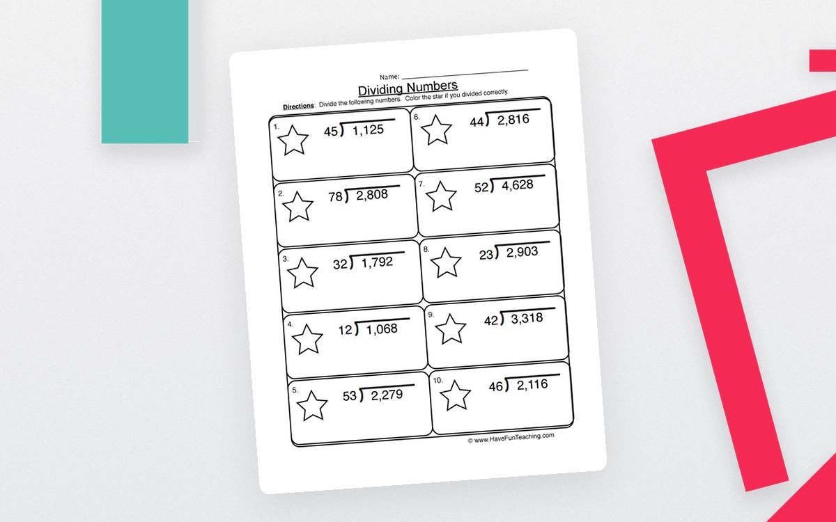 Dividing 2 into 4 Digit Worksheet worksheet page with the activity title and student response area.