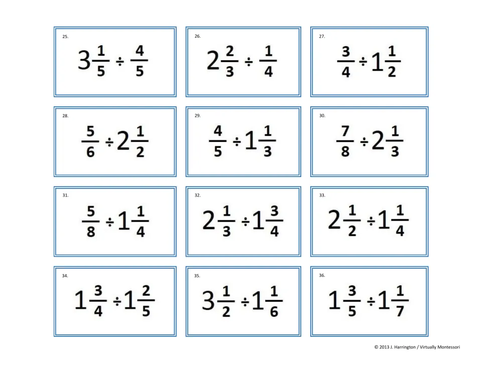 Tickets 25-36: students divide with mixed numbers, 3 1/5 ÷ 4/5 and 3/4 ÷ 1 1/2 first, then both mixed, as in 2 1/3 ÷ 1 3/4