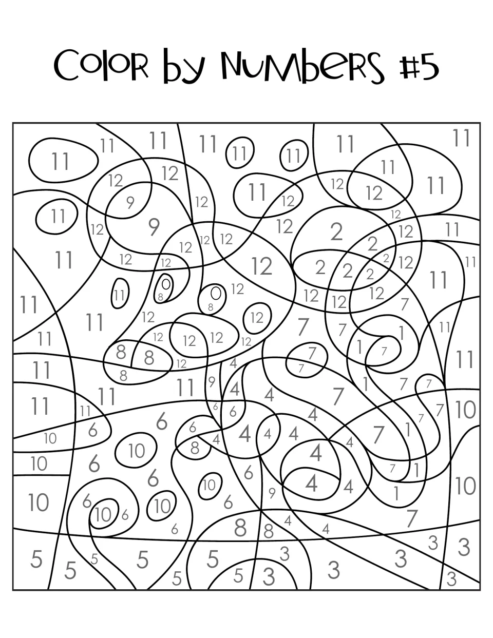 Color by Numbers #5 picture: looping numbered shapes 1 to 12 that students fill in with the colors from the #5 key