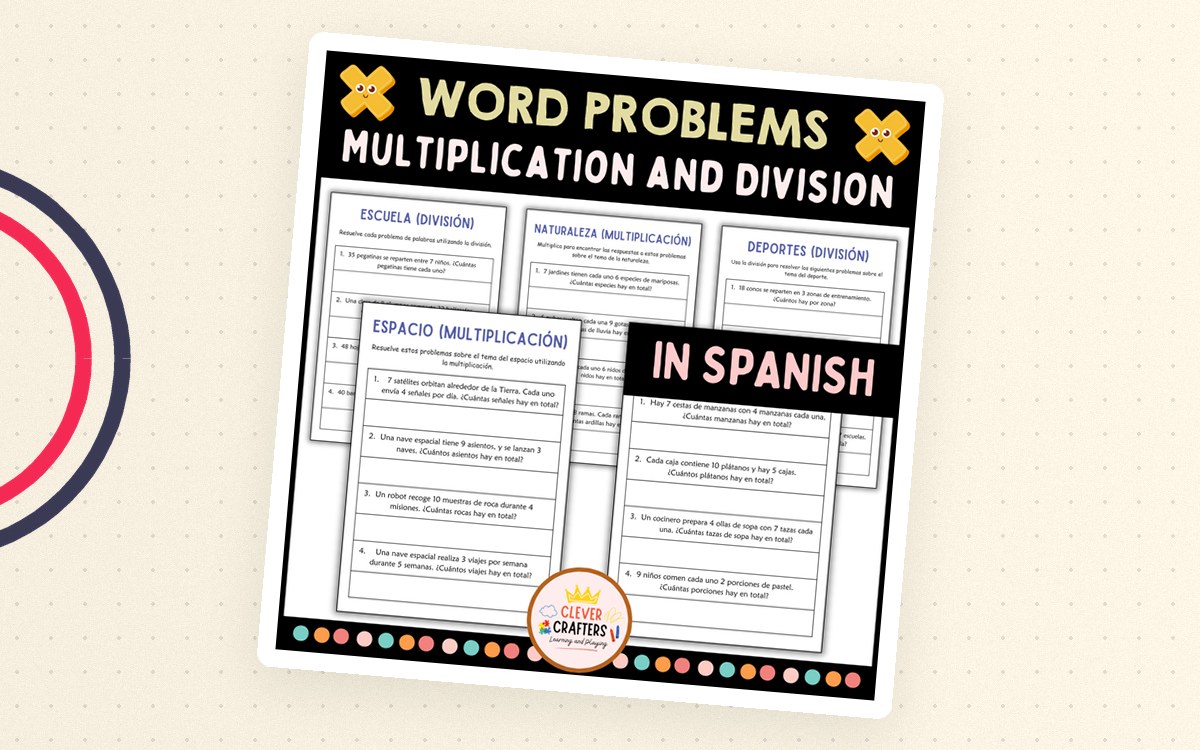 Division and Multiplication Word Problems Math Worksheets in Spanish preview