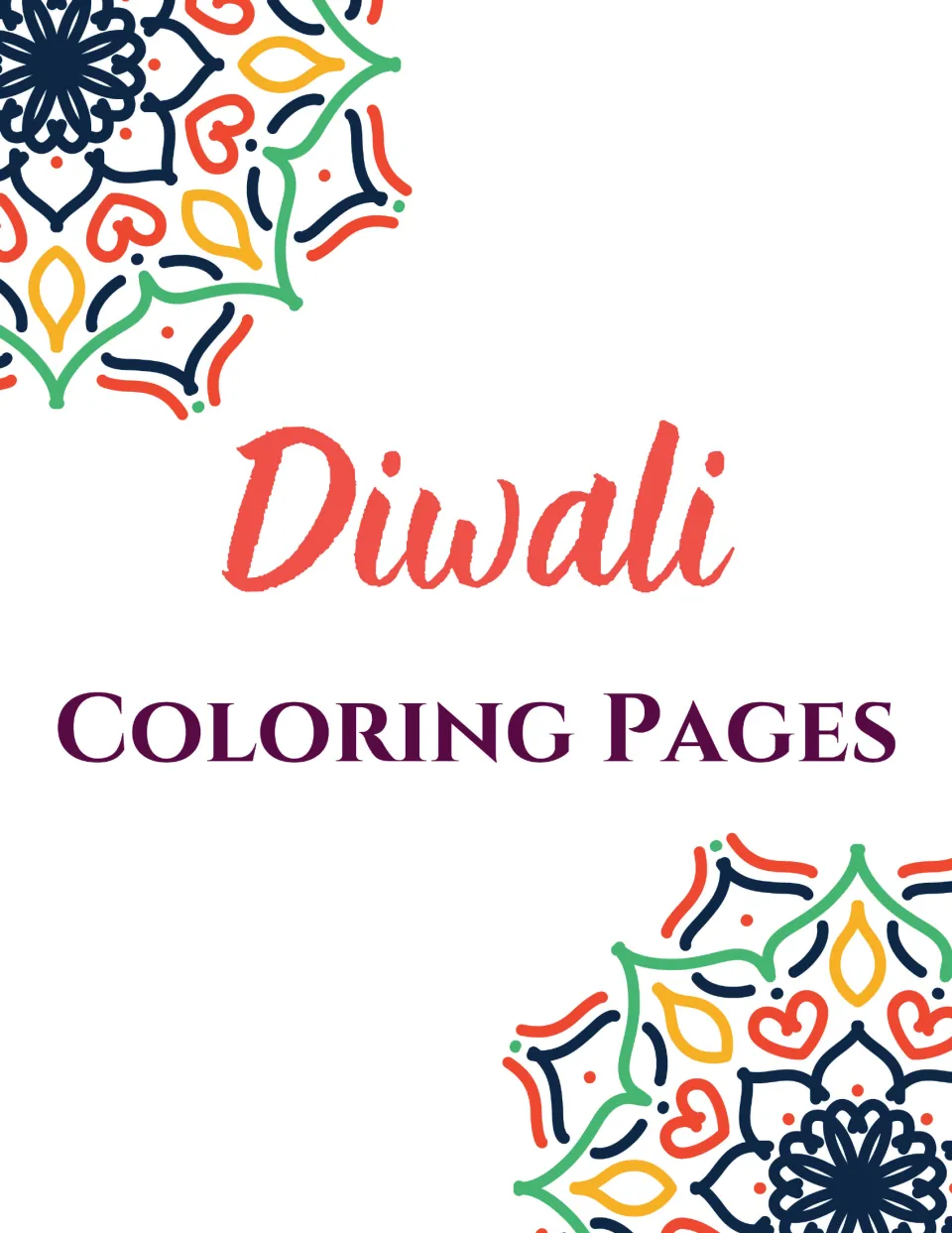 Cover of the Diwali coloring resource titled 'Diwali Coloring Pages,' introducing the holiday coloring sheets
