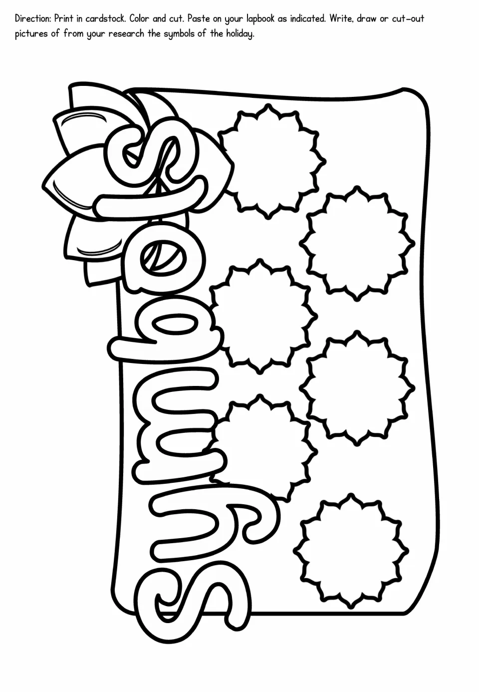 Lapbook Symbols component provides six spaces to write, draw, or paste researched pictures of holiday symbols