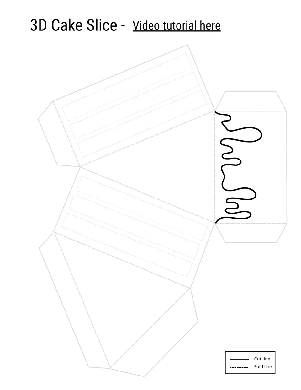 3D cake slice template: students cut and fold the slice net with drip icing on the back panel to build a paper cake