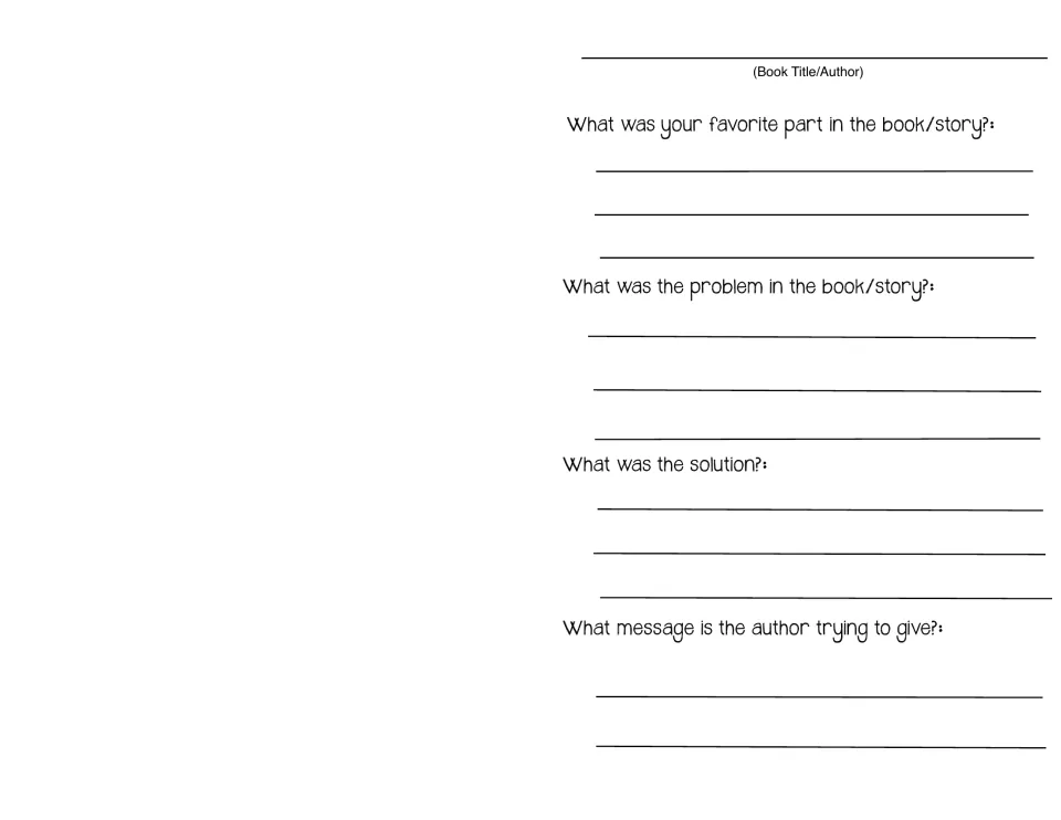 Author's message entry: favorite part, problem and solution prompts, ending with the message the author is trying to give