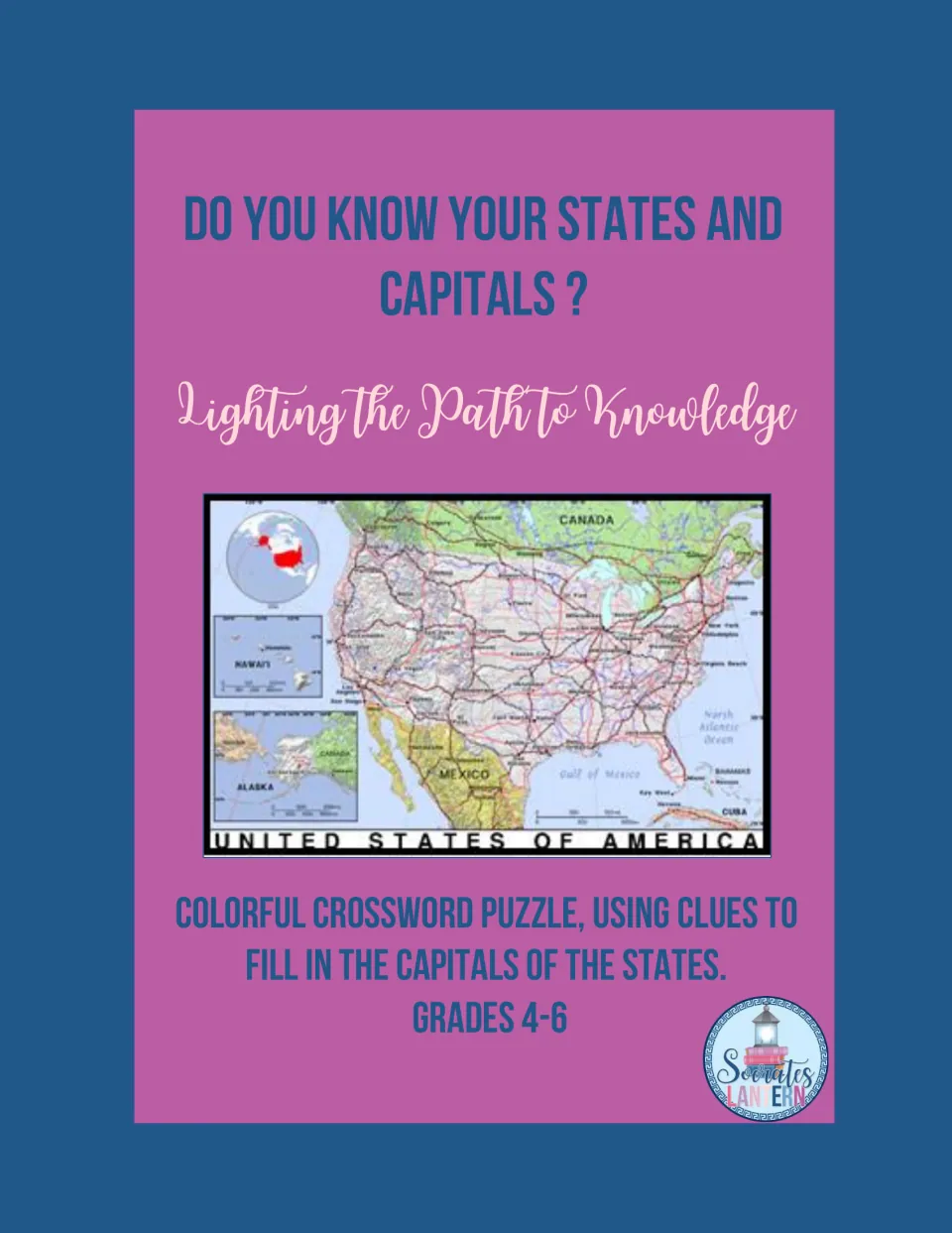 Do You Know Your States and Capitals? cover: a U.S. map and a crossword where clues lead students to each state capital