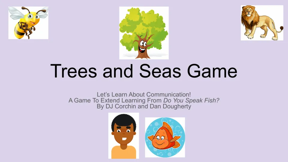 Trees and Seas Game cover introduces a communication game extending a book by DJ Corchin and Dan Dougherty